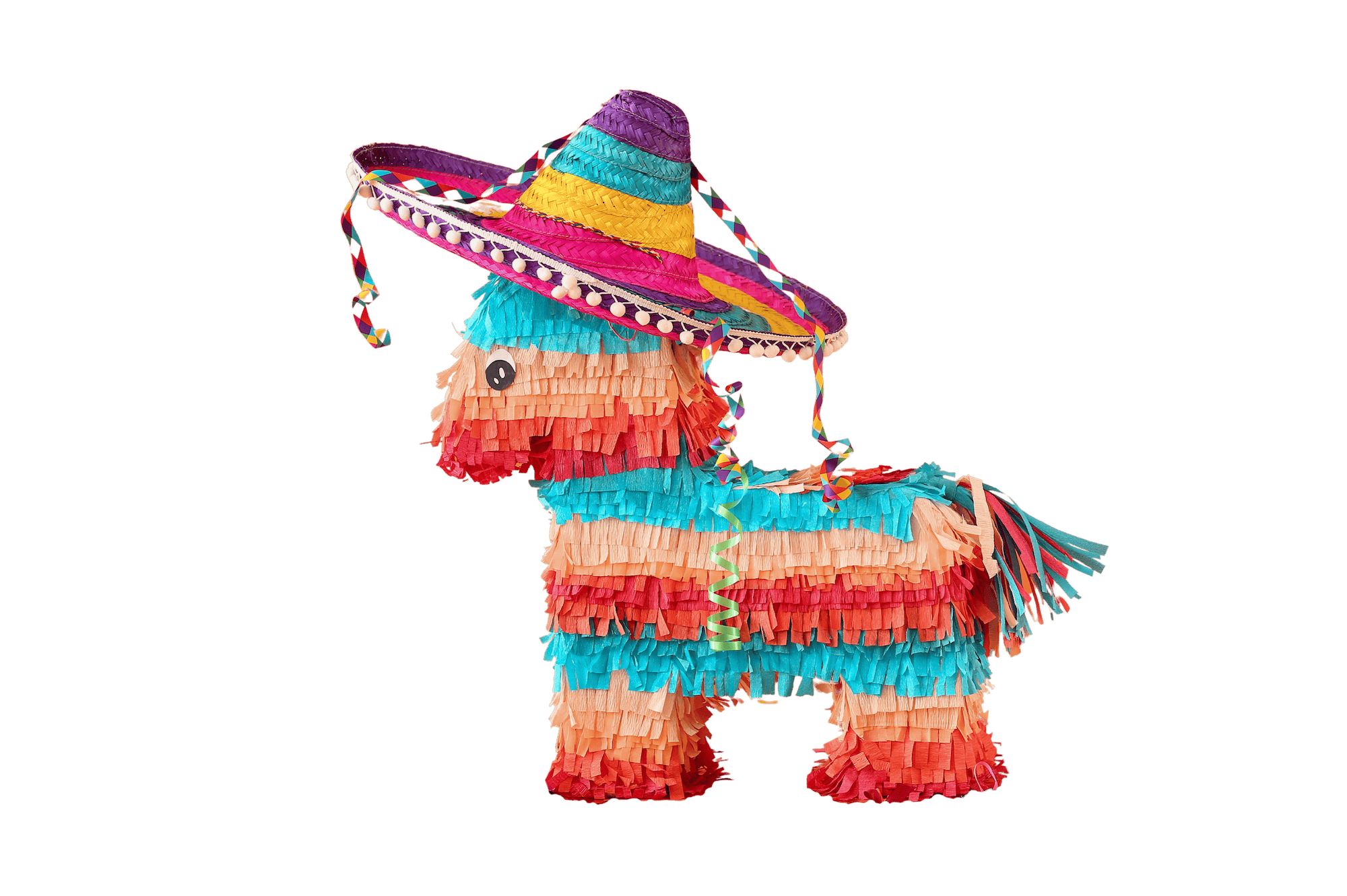 Colourful piñata with sombrero.